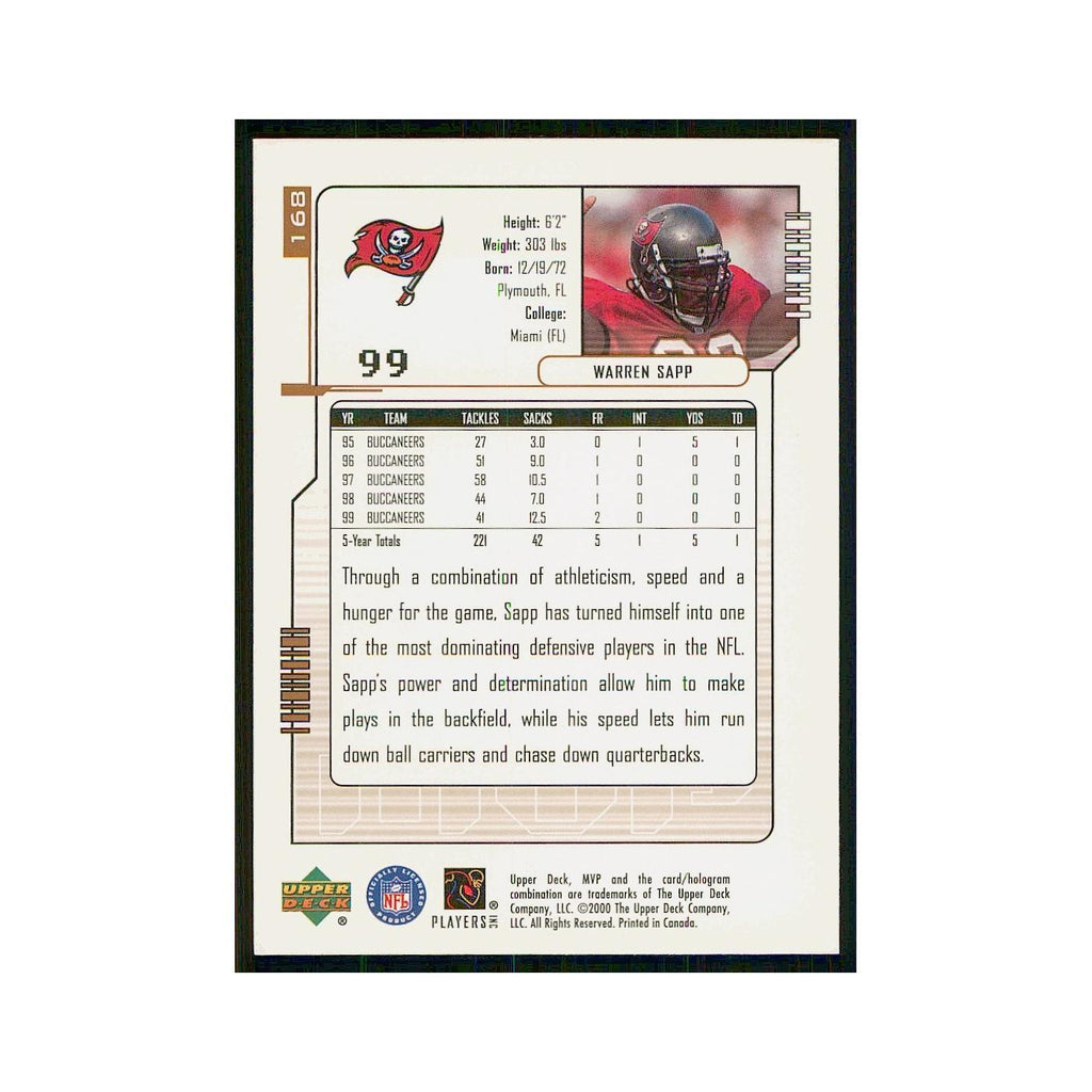 2000 Upper Deck MVP Warren Sapp Buccaneers #168