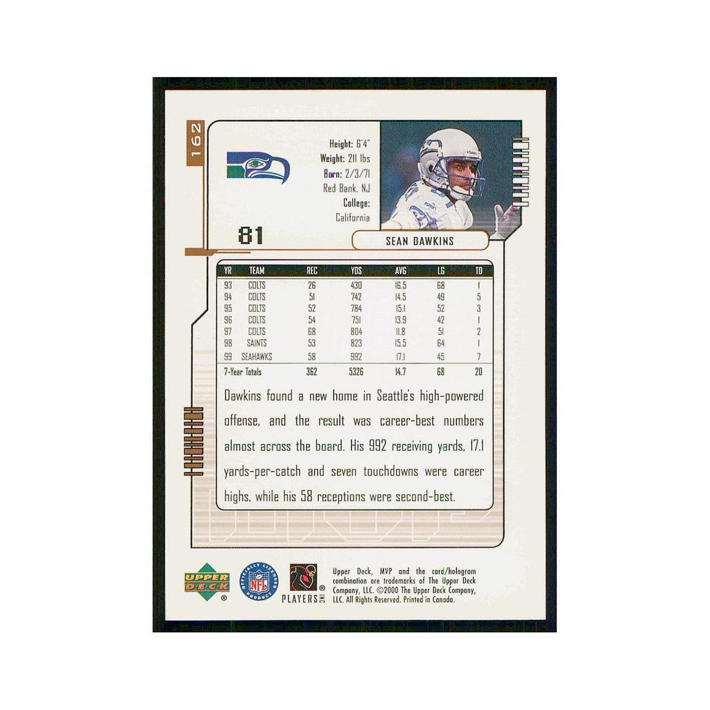 2000 Upper Deck MVP Sean Dawkins Seahawks #162