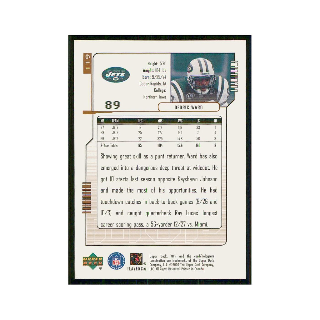 2000 Upper Deck MVP Dedric Ward Jets #119