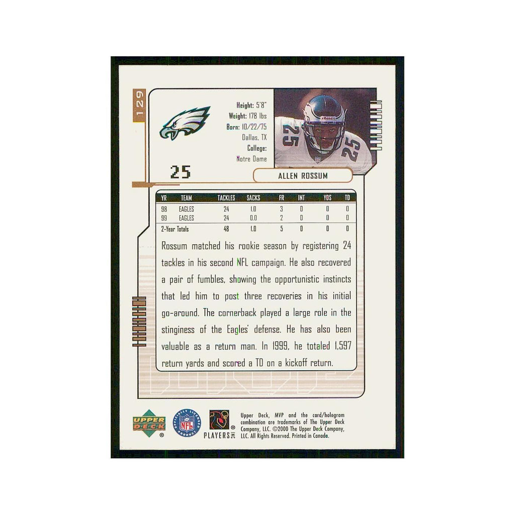2000 Upper Deck MVP Allen Rossum Eagles #129