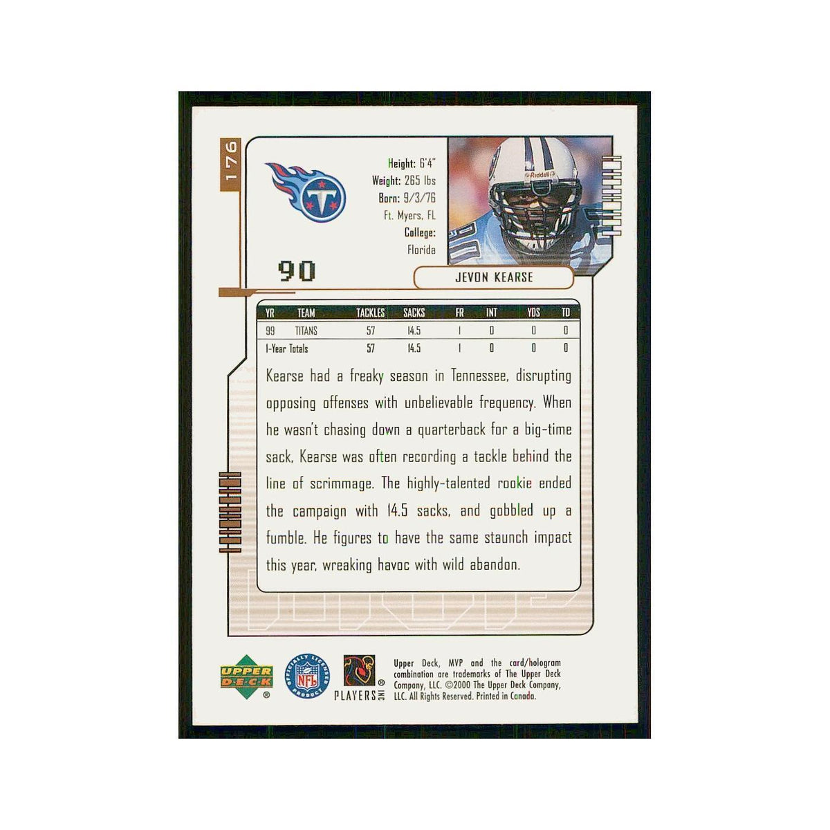 2000 Upper Deck MVP Jevon Kearse Titans #176