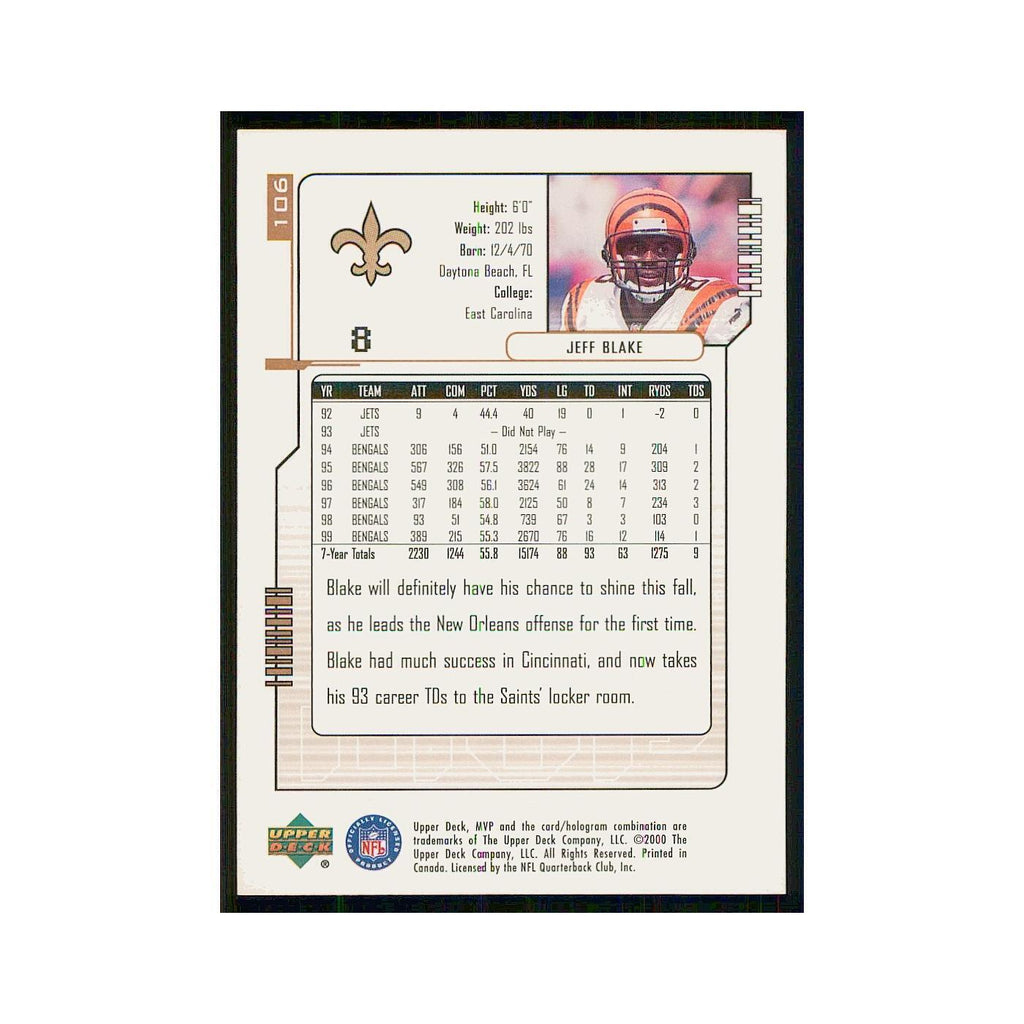 2000 Upper Deck MVP Jeff Blake Saints #106
