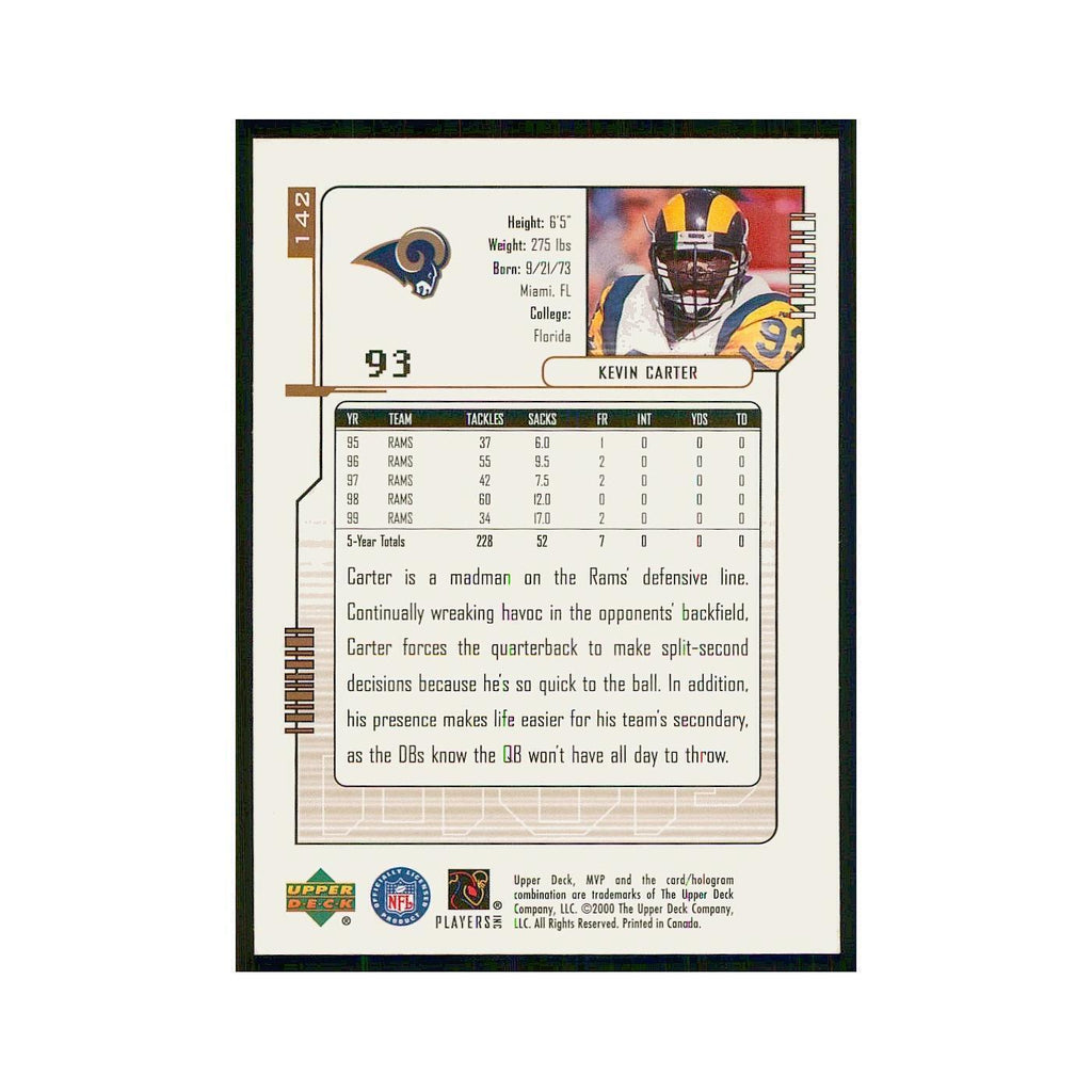 2000 Upper Deck MVP Kevin Carter St. Louis Rams #142