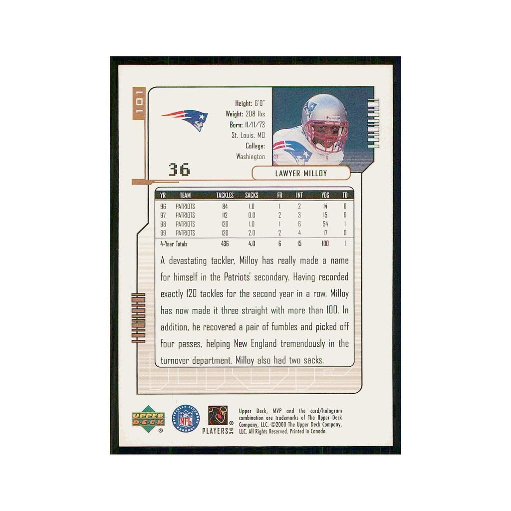 2000 Upper Deck MVP Lawyer Milloy Patriots #101