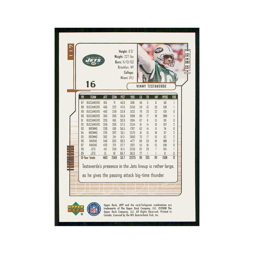 2000 Upper Deck MVP Vinny Testaverde Jets #117