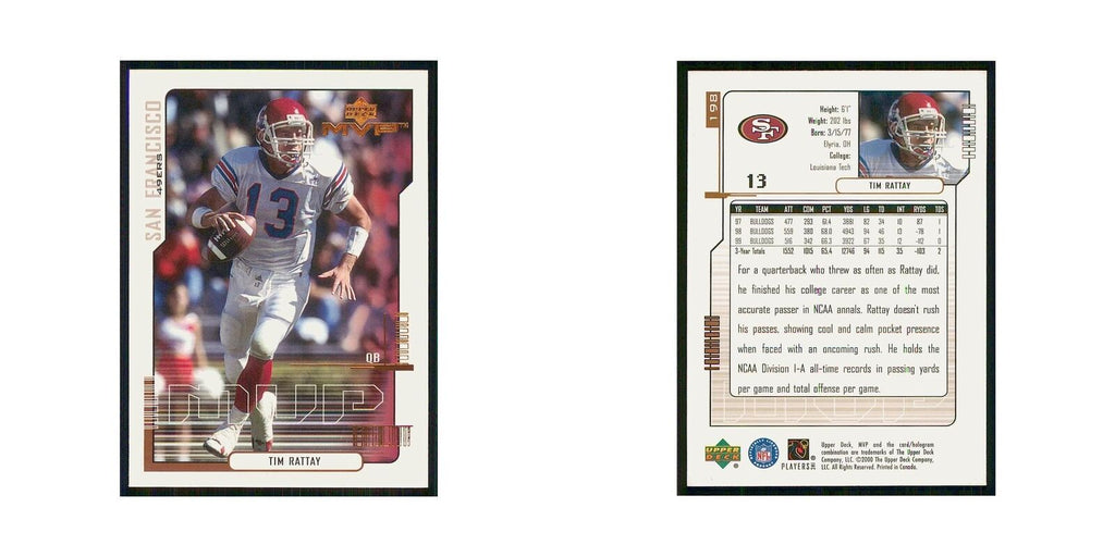 2000 Upper Deck MVP Tim Rattay RC 49ers #198