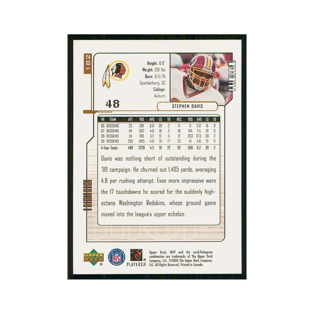 2000 Upper Deck MVP Stephen Davis Redskins #182