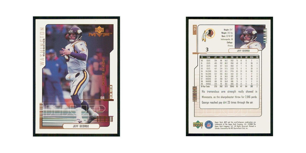 2000 Upper Deck MVP Jeff George Redskins #92