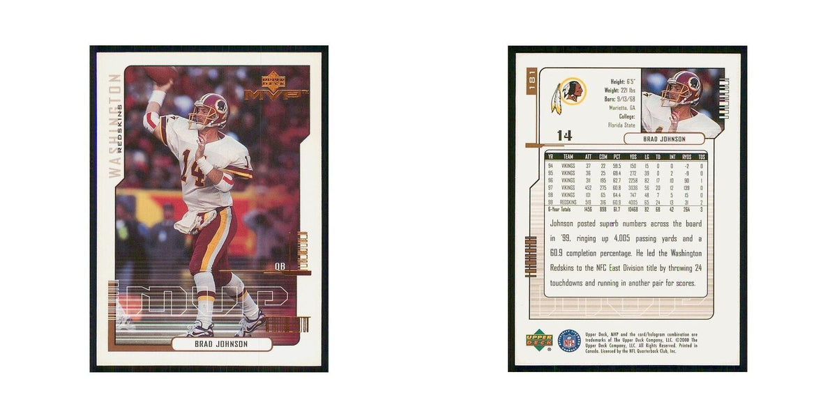 2000 Upper Deck MVP Brad Johnson Redskins #181