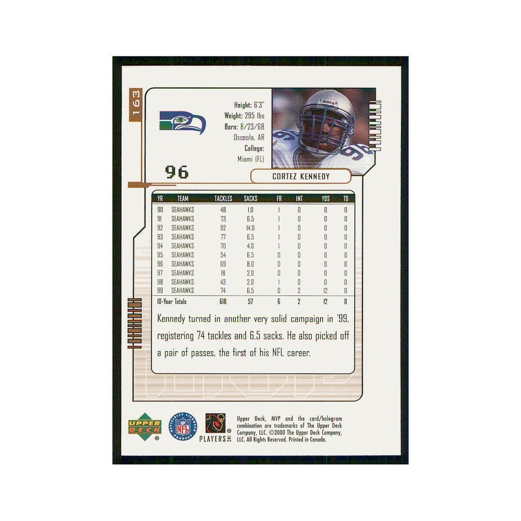 2000 Upper Deck MVP Cortez Kennedy Seahawks #163