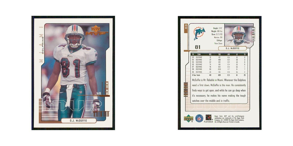 2000 Upper Deck MVP O.J. McDuffie Dolphins #88