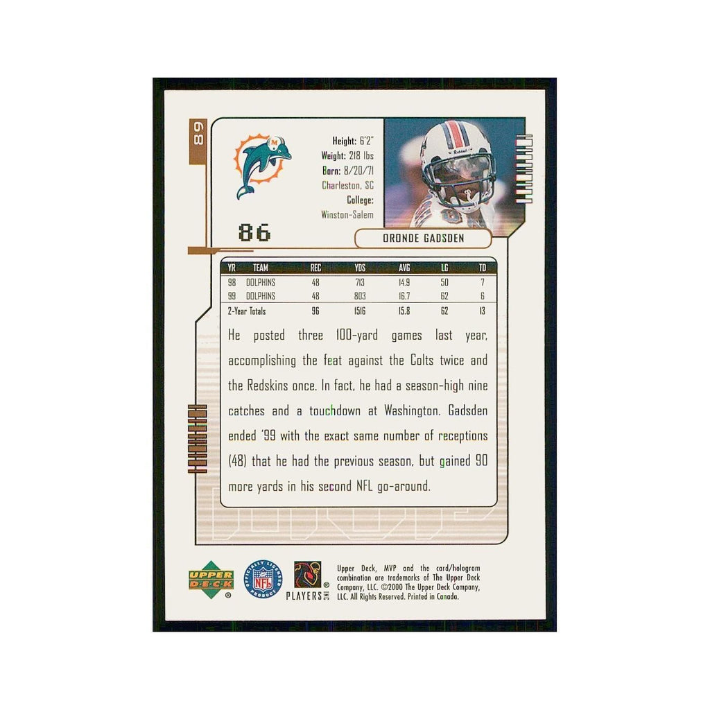 2000 Upper Deck MVP Oronde Gadsden Dolphins #89