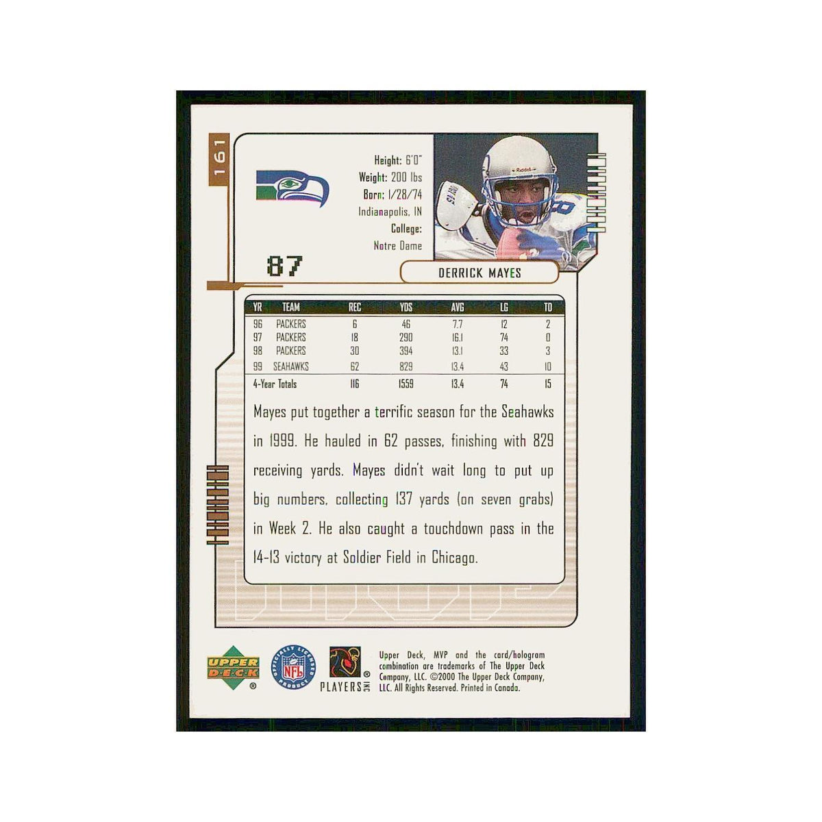 2000 Upper Deck MVP Derrick Mayes Seahawks #161