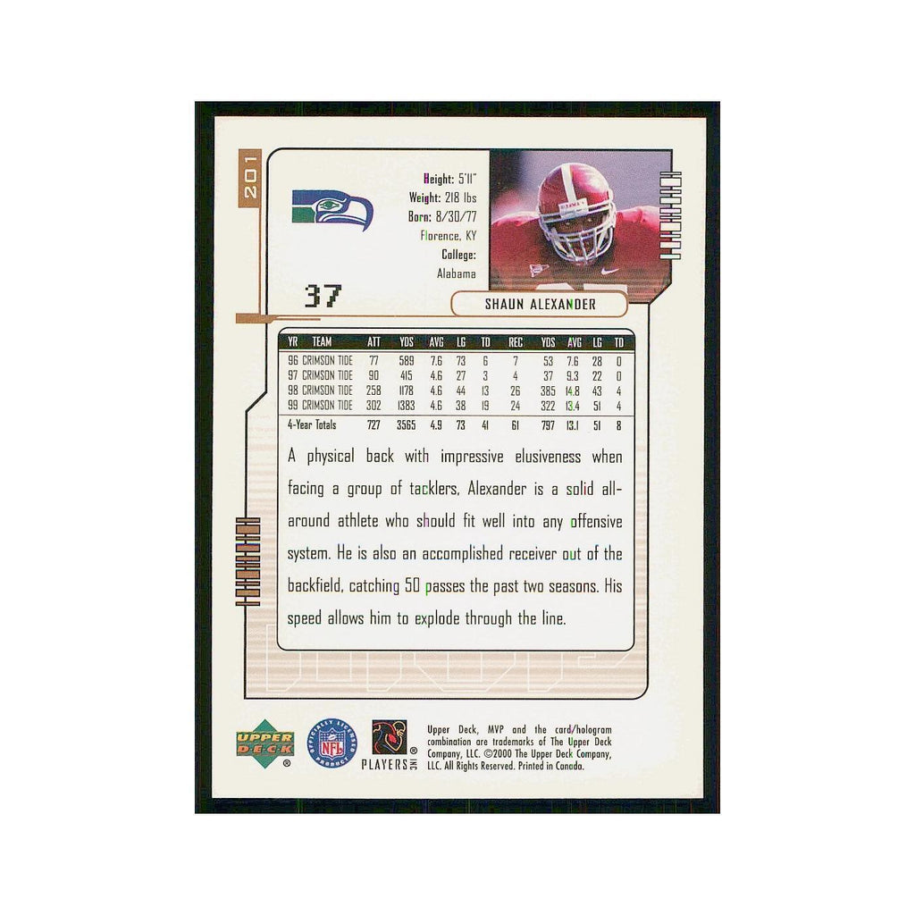 2000 Upper Deck MVP Shaun Alexander RC Seahawks #201