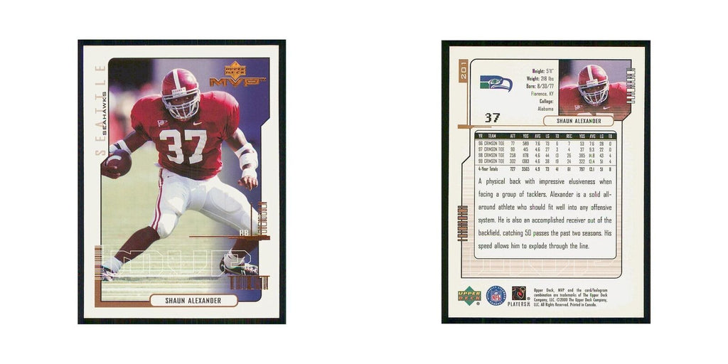 2000 Upper Deck MVP Shaun Alexander RC Seahawks #201