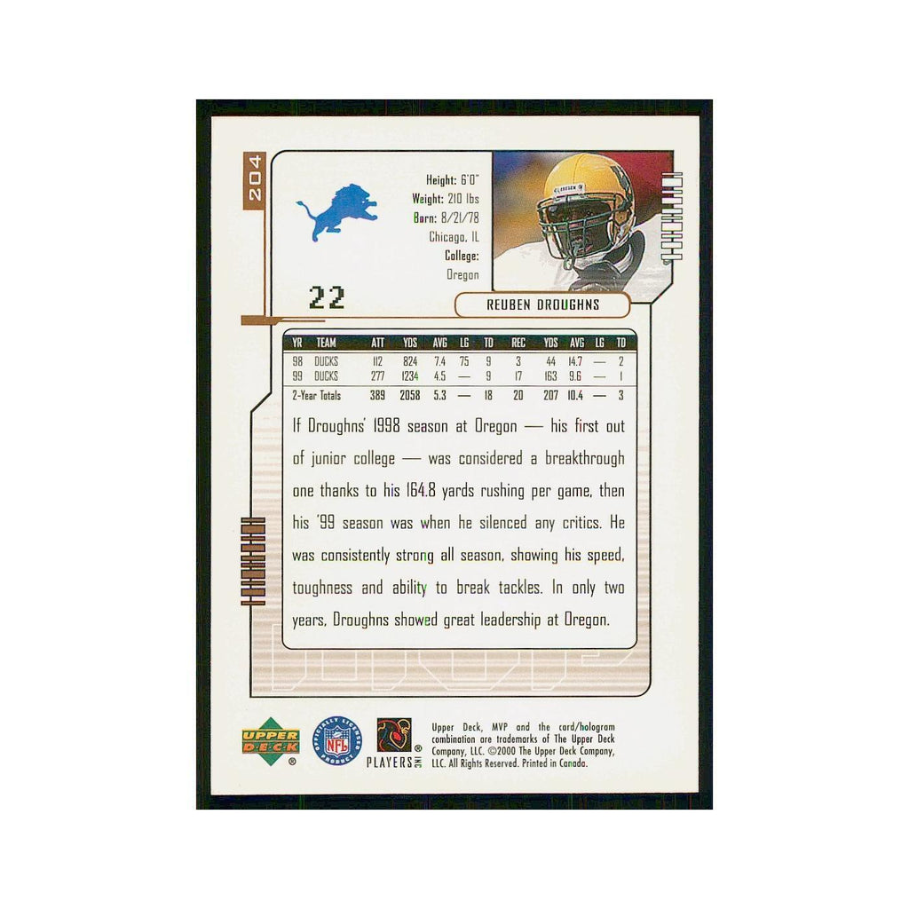 2000 Upper Deck MVP Reuben Droughns RC Lions #204