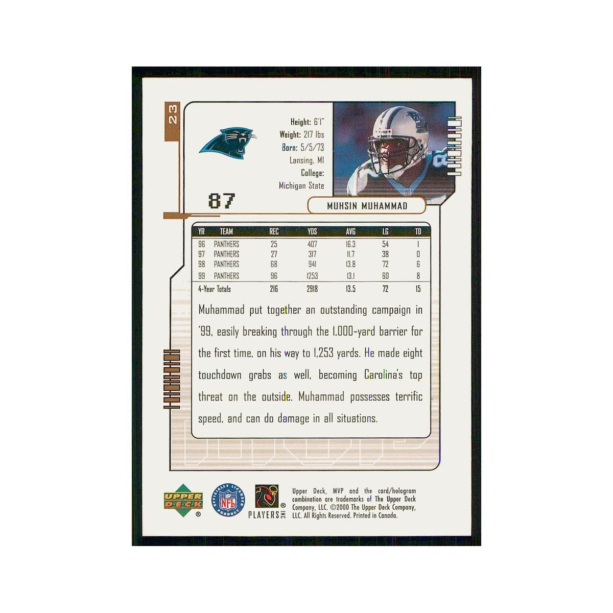 2000 Upper Deck MVP Muhsin Muhammad Panthers #23