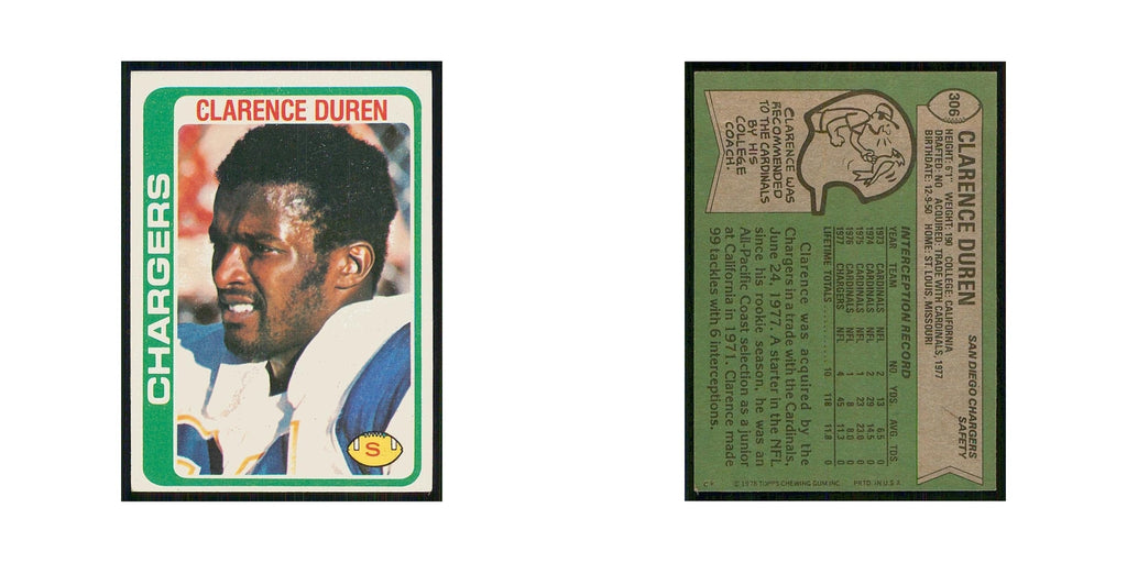 1978 Topps Clarence Duren RC San Diego Chargers #306