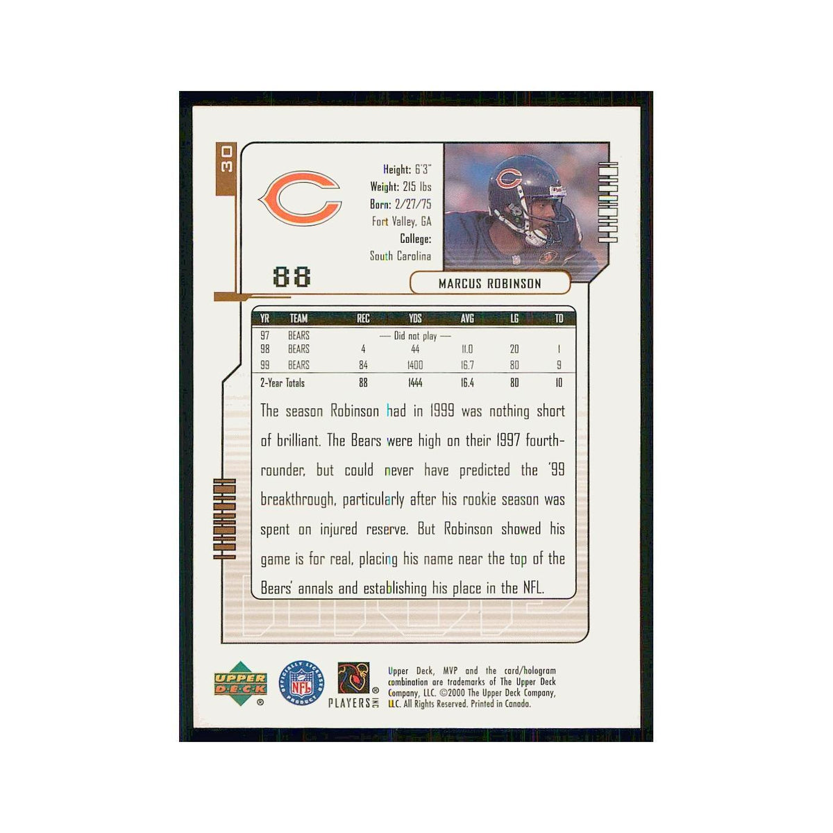 2000 Upper Deck MVP Marcus Robinson Bears #30