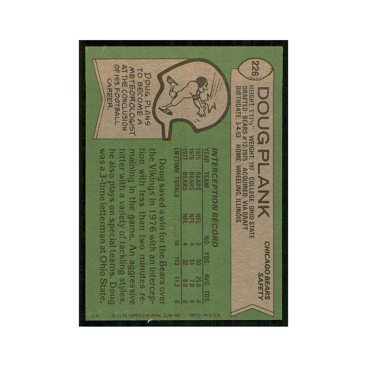 1978 Topps Doug Plank Bears #226