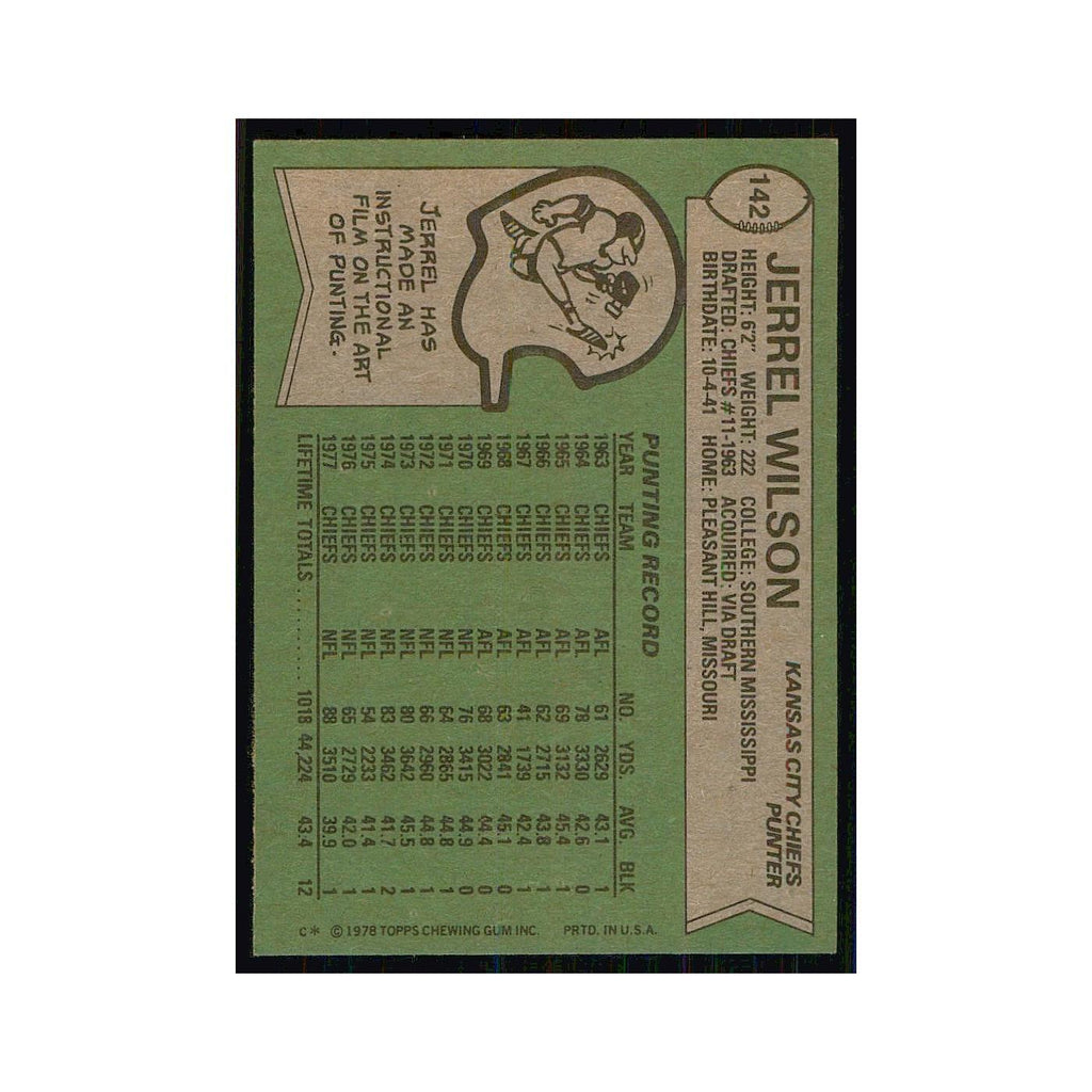1978 Topps Jerrel Wilson Chiefs #142