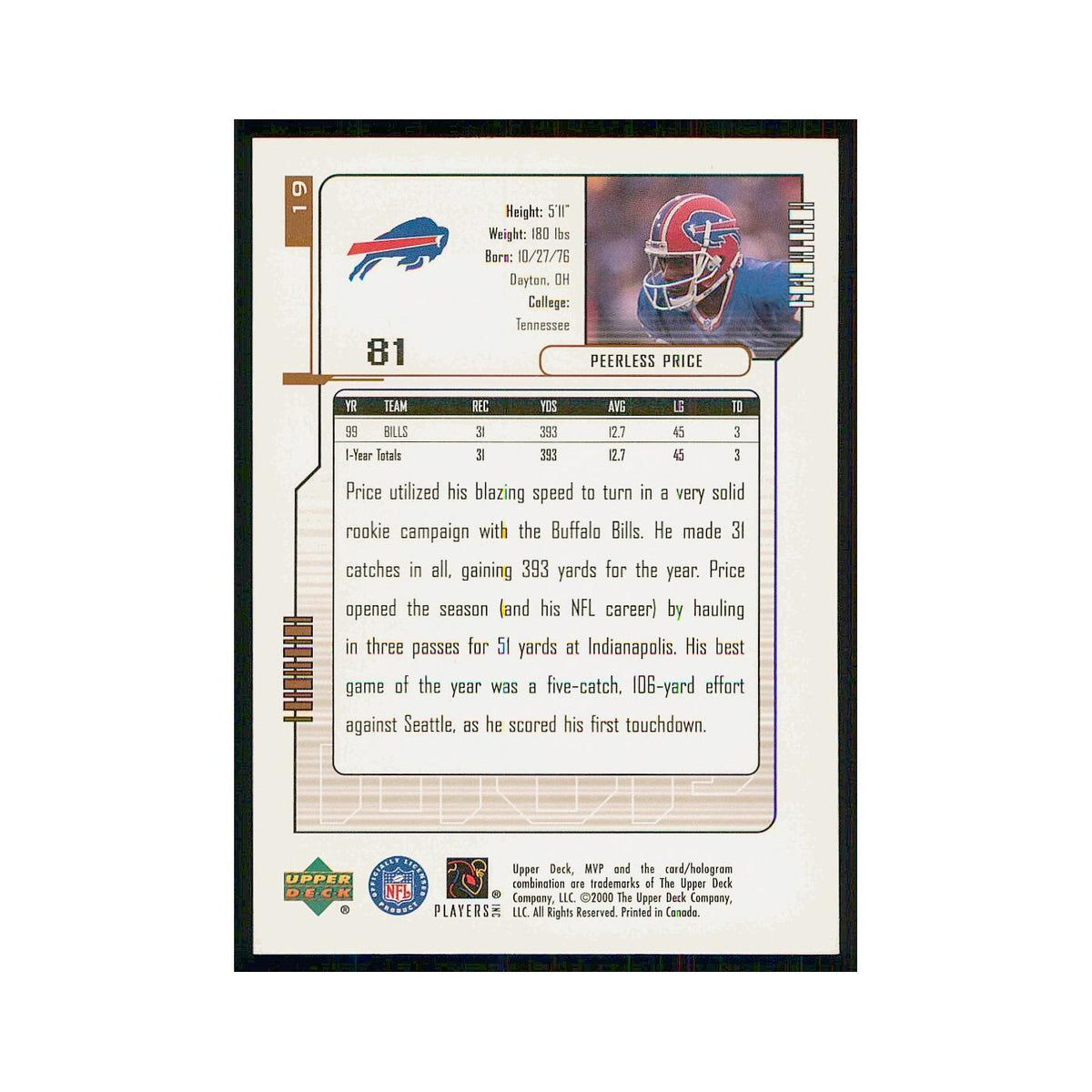 2000 Upper Deck MVP Peerless Price Bills #19