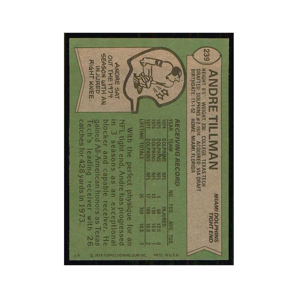 1978 Topps Andre Tillman Dolphins #239