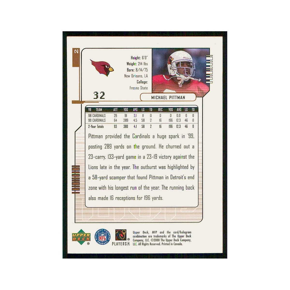 2000 Upper Deck MVP Michael Pittman Cardinals #2