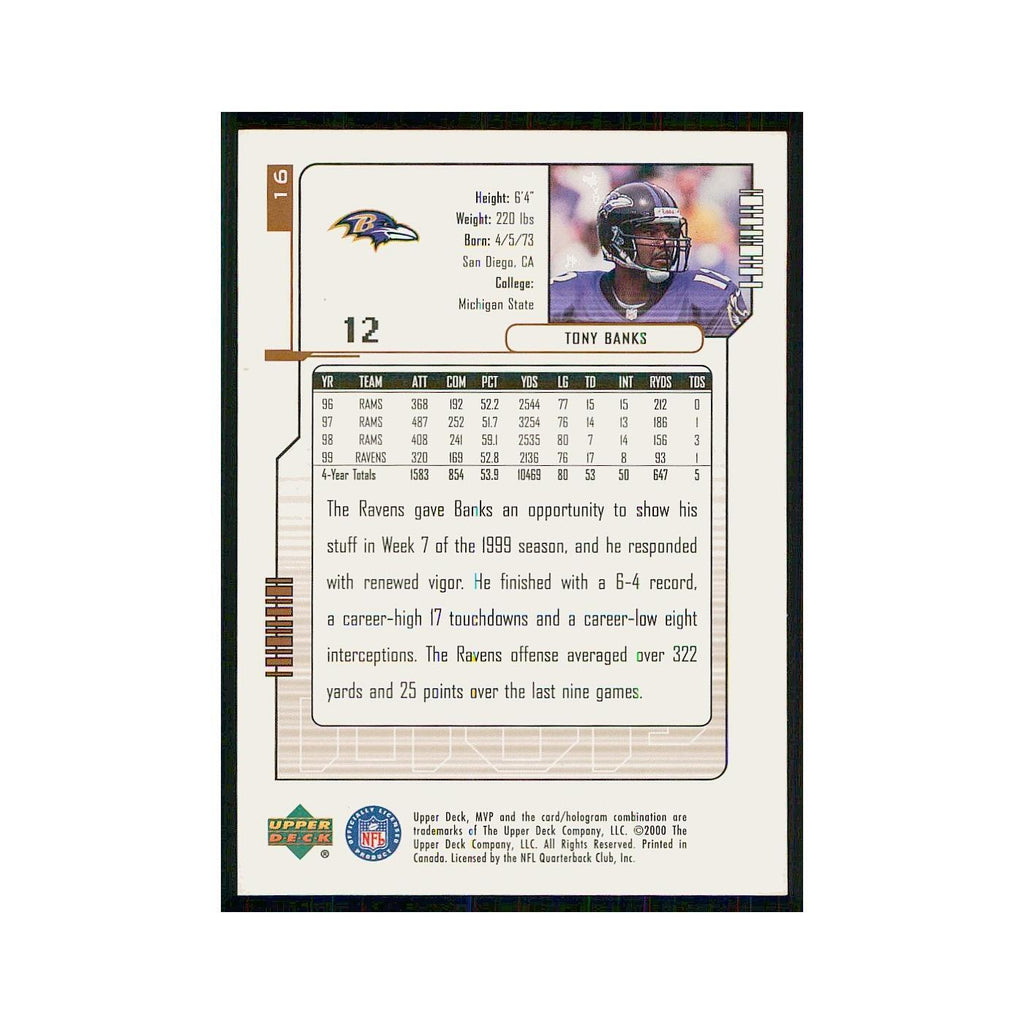 2000 Upper Deck MVP Tony Banks Ravens #16