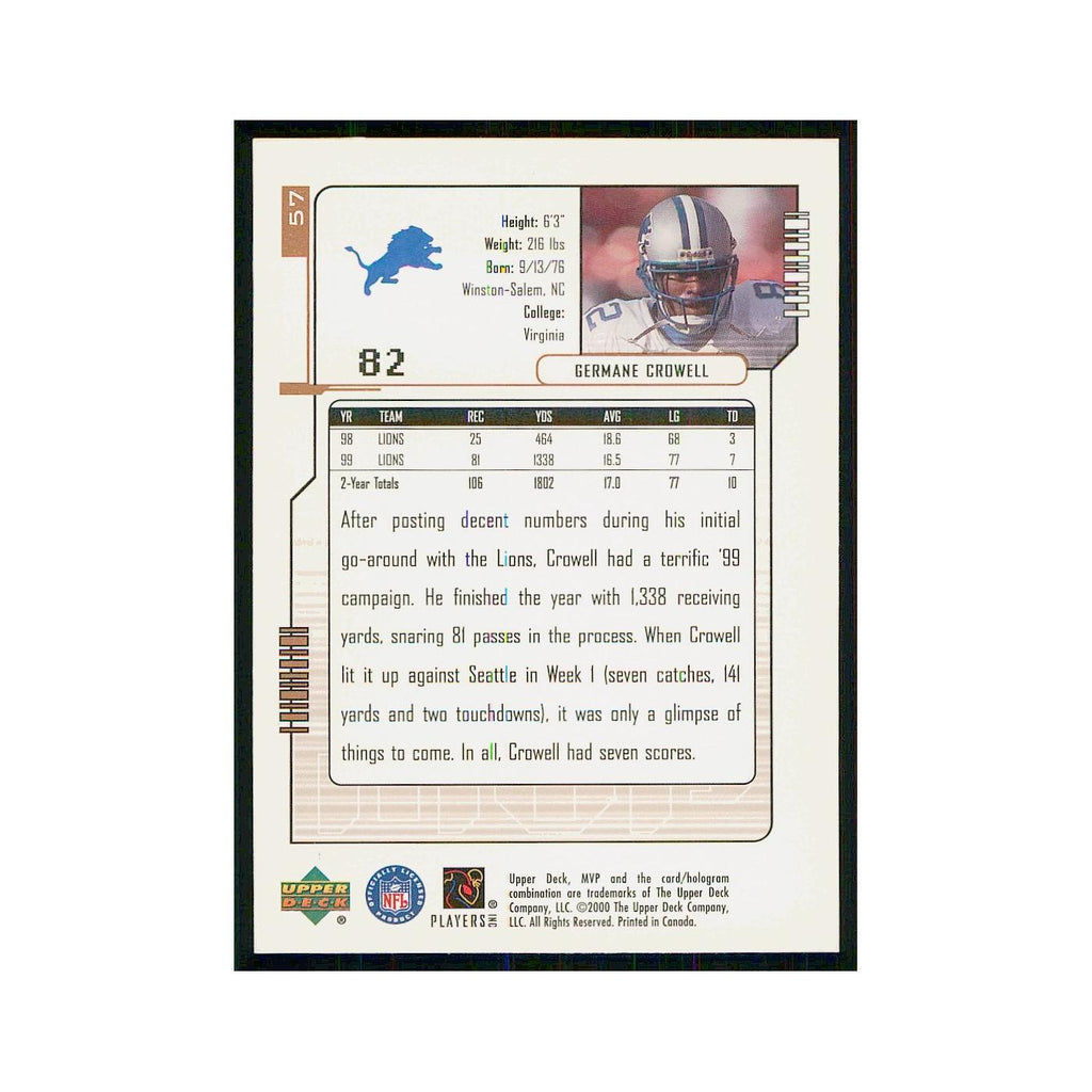 2000 Upper Deck MVP Germane Crowell Lions #57