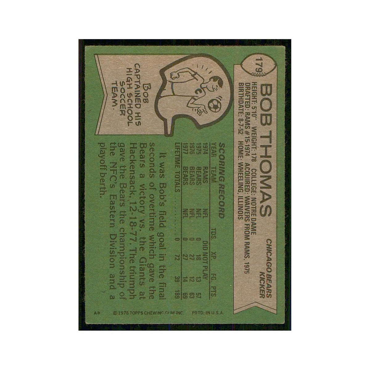 1978 Topps Bob Thomas Bears #179