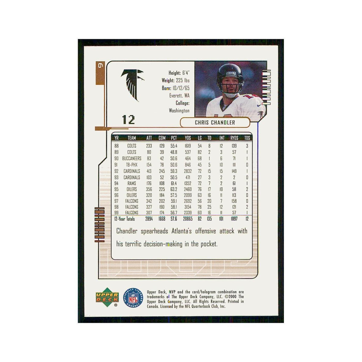 2000 Upper Deck MVP Chris Chandler Falcons #9