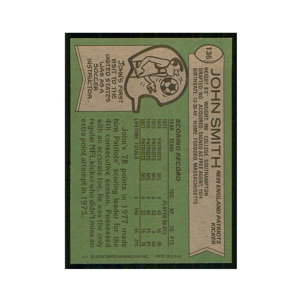 1978 Topps John Smith Patriots #136