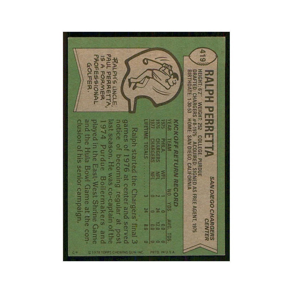 1978 Topps Ralph Perretta San Diego Chargers #419