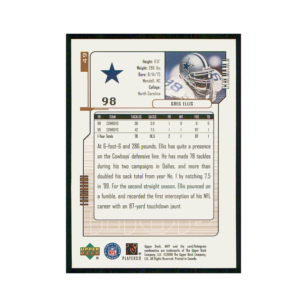 2000 Upper Deck MVP Greg Ellis Cowboys #49