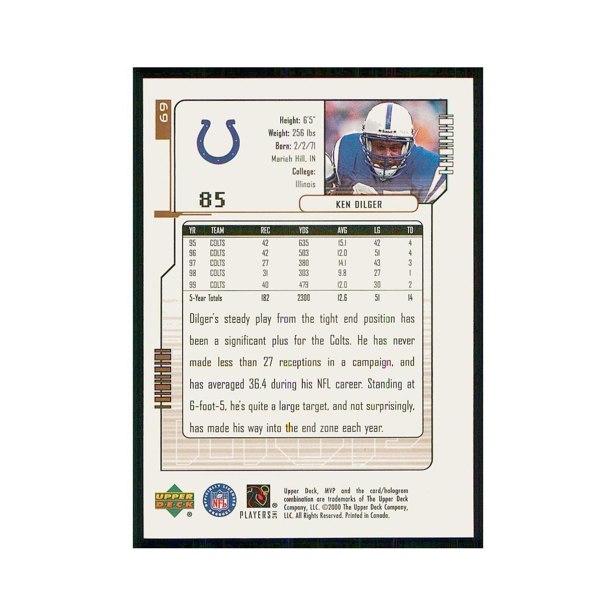 2000 Upper Deck MVP Ken Dilger Colts #69