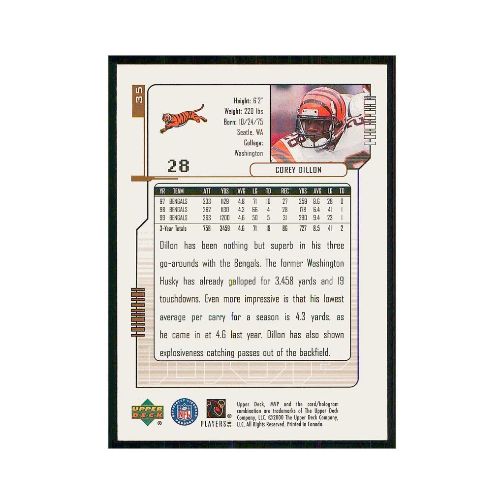 2000 Upper Deck MVP Corey Dillon Bengals #35