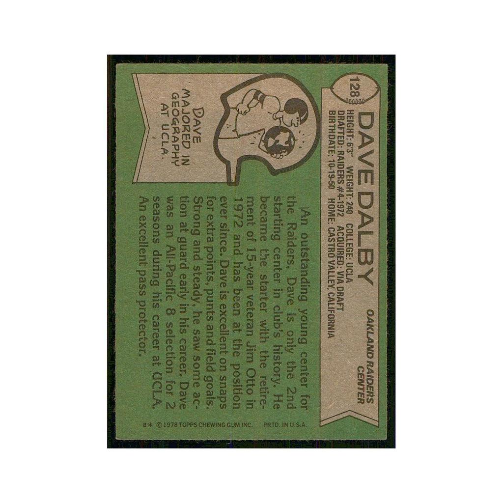 1978 Topps Dave Dalby Raiders #128