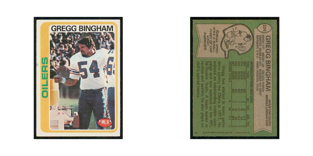 1978 Topps Gregg Bingham Houston Oilers #224