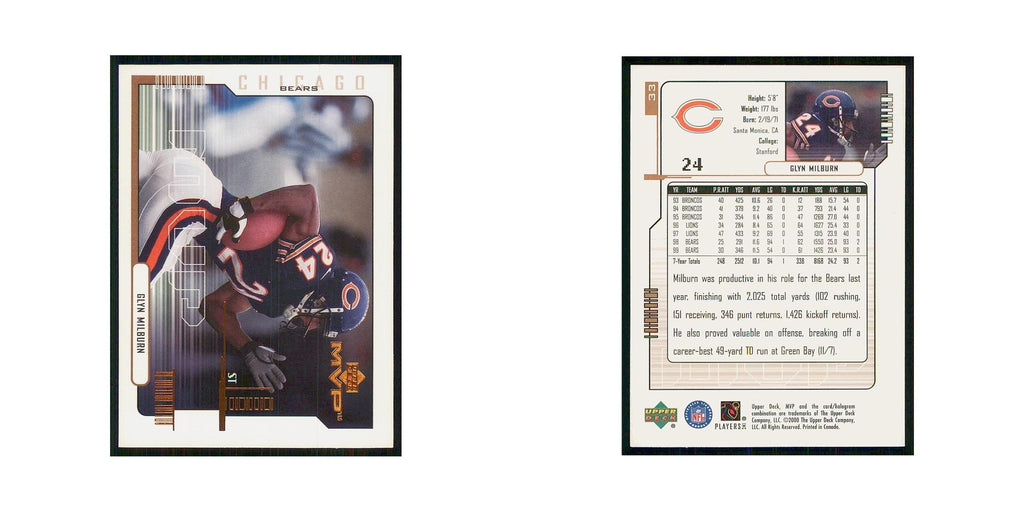 2000 Upper Deck MVP Glyn Milburn Bears #33