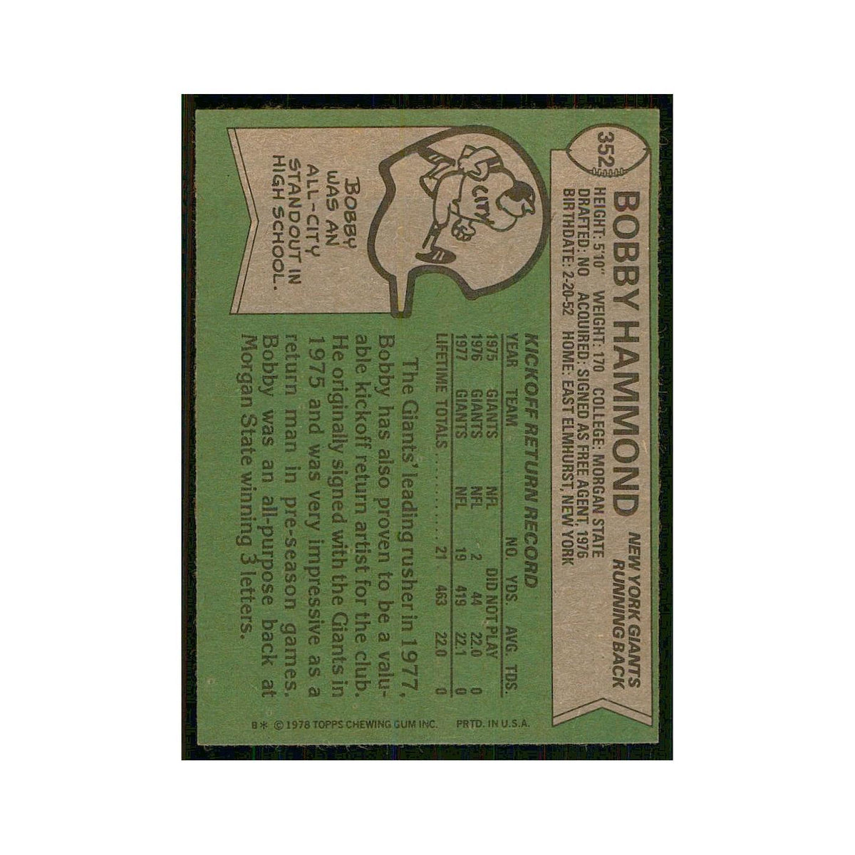 1978 Topps Bobby Hammond RC Giants #352