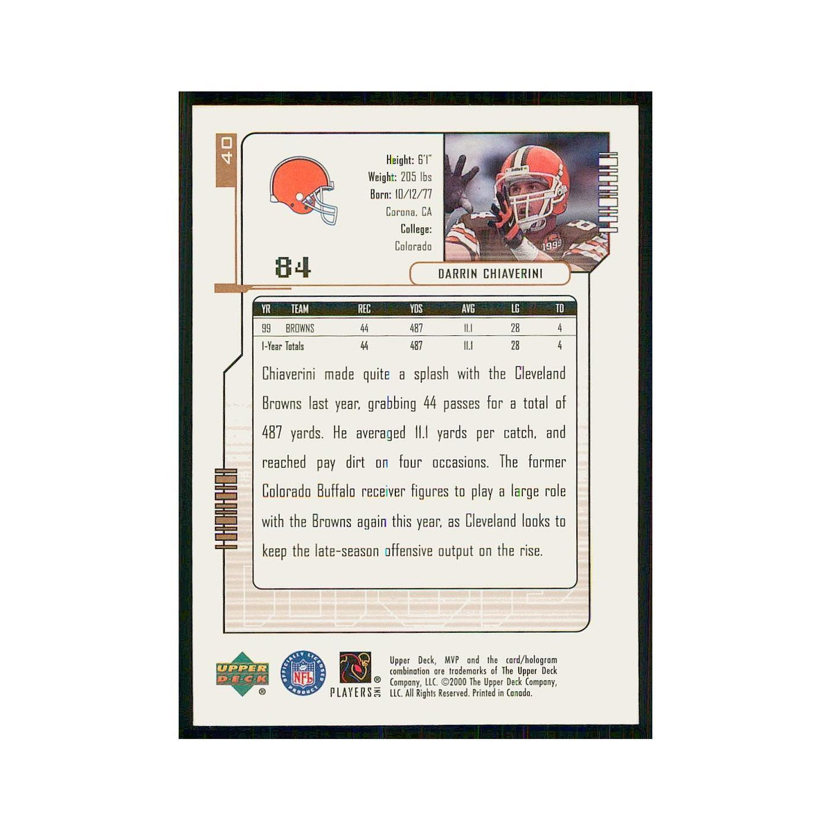 2000 Upper Deck MVP Darrin Chiaverini Browns #40
