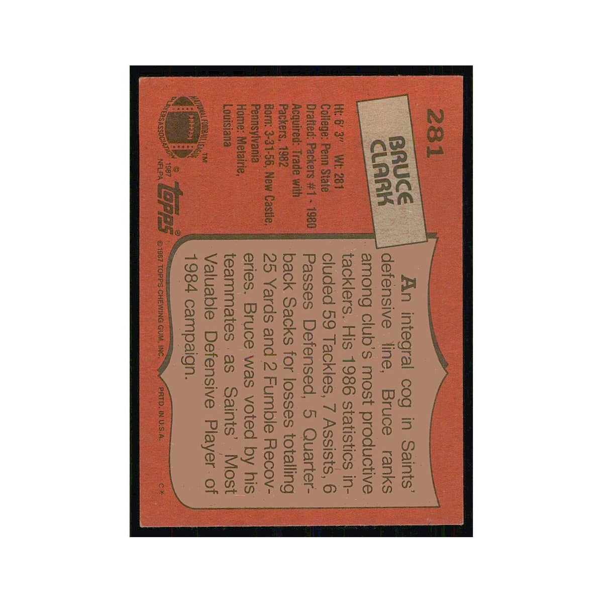 1987 Topps Bruce Clark Saints #281