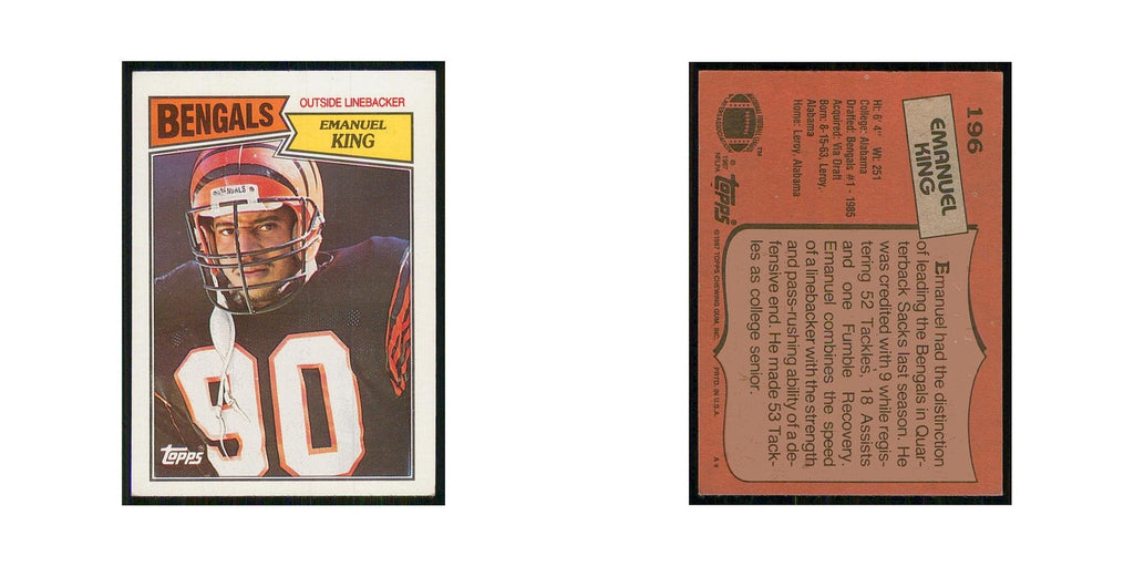 1987 Topps Emanuel King RC Bengals #196