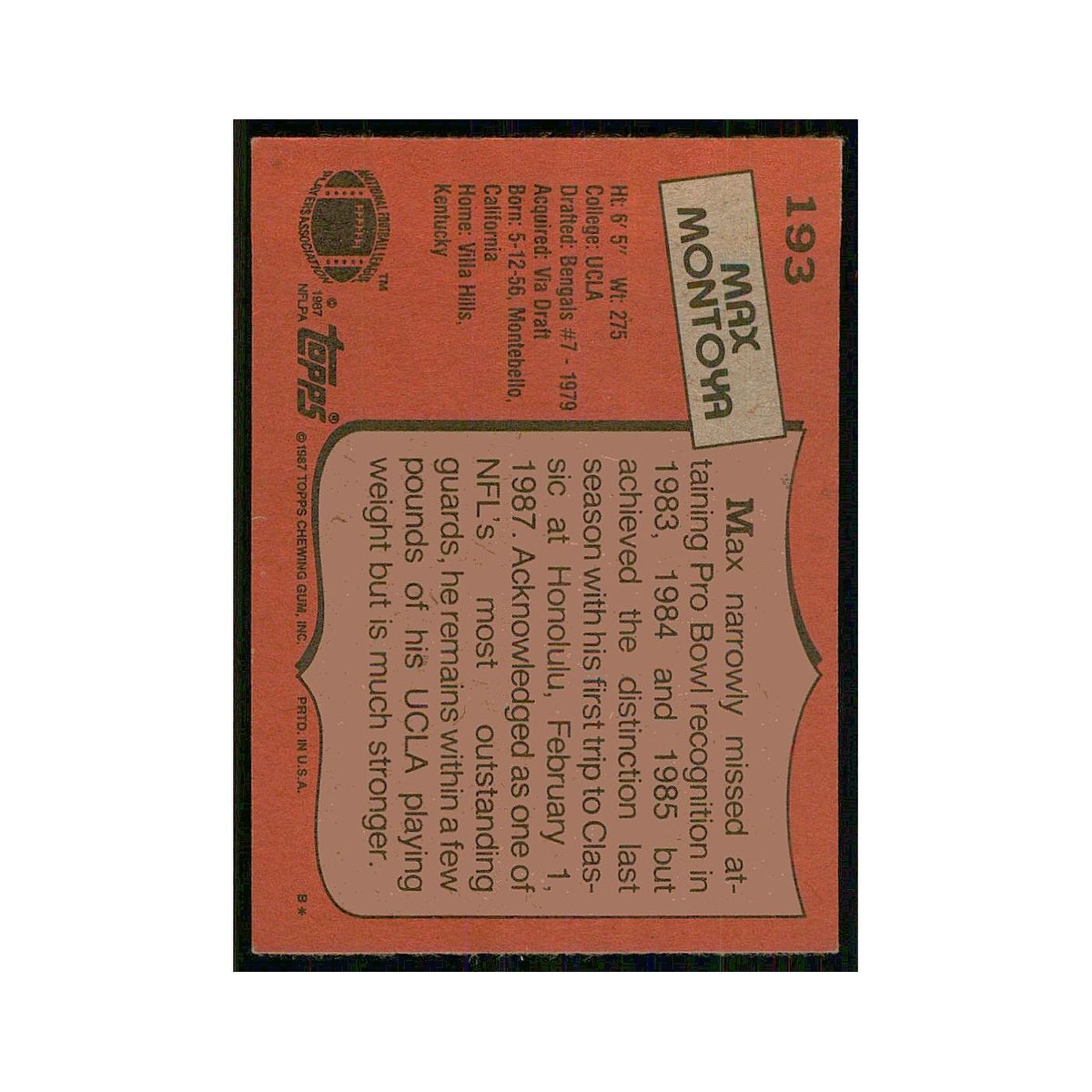 1987 Topps Max Montoya Bengals #193