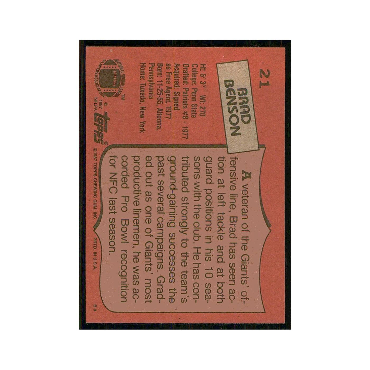 1987 Topps Brad Benson Giants #21