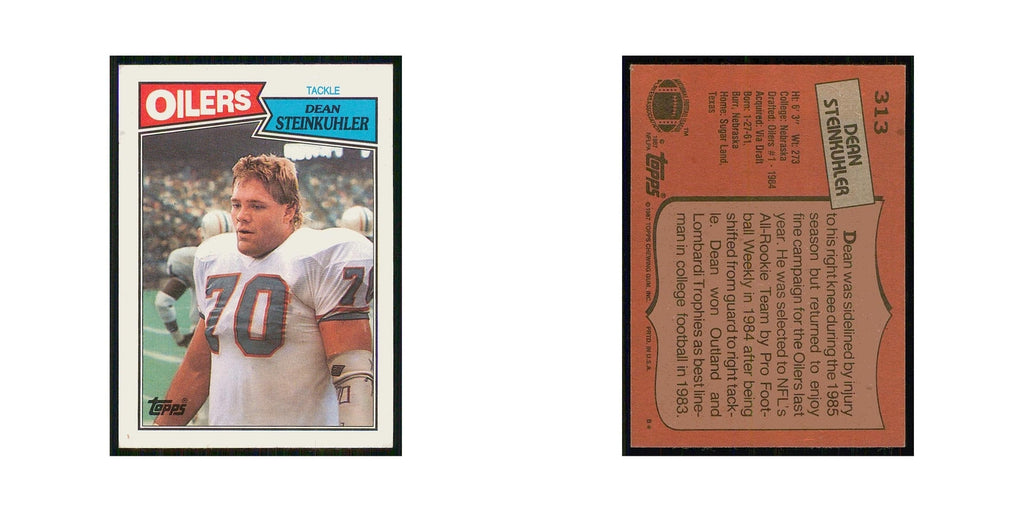1987 Topps Dean Steinkuhler RC Houston Oilers #313