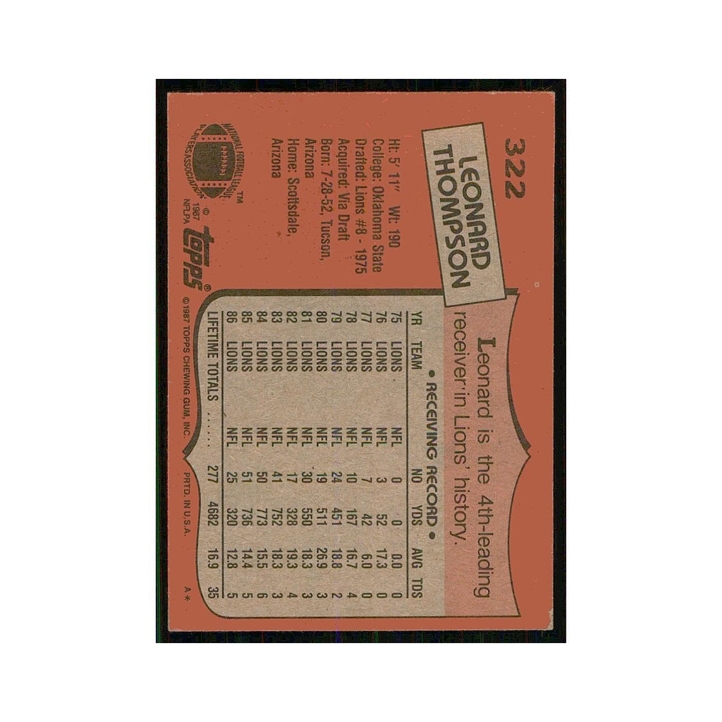 1987 Topps Leonard Thompson Lions #322