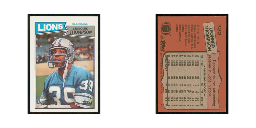 1987 Topps Leonard Thompson Lions #322