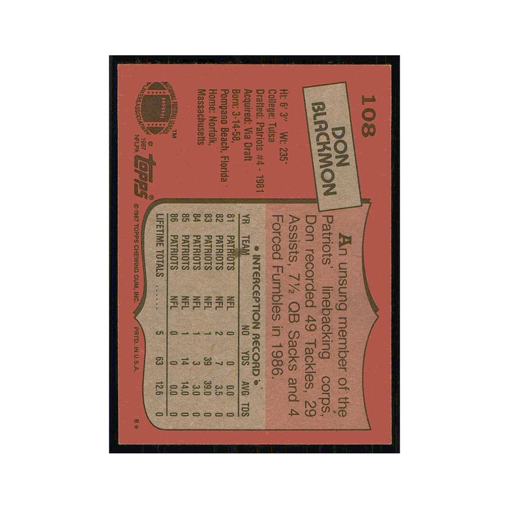 1987 Topps Don Blackmon RC Patriots #108